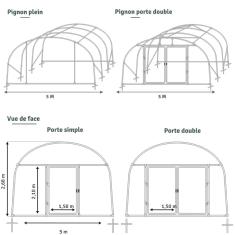 <strong>Serre de Jardin Pieds Droits TULIPE</strong><br/>Largeur 5 m